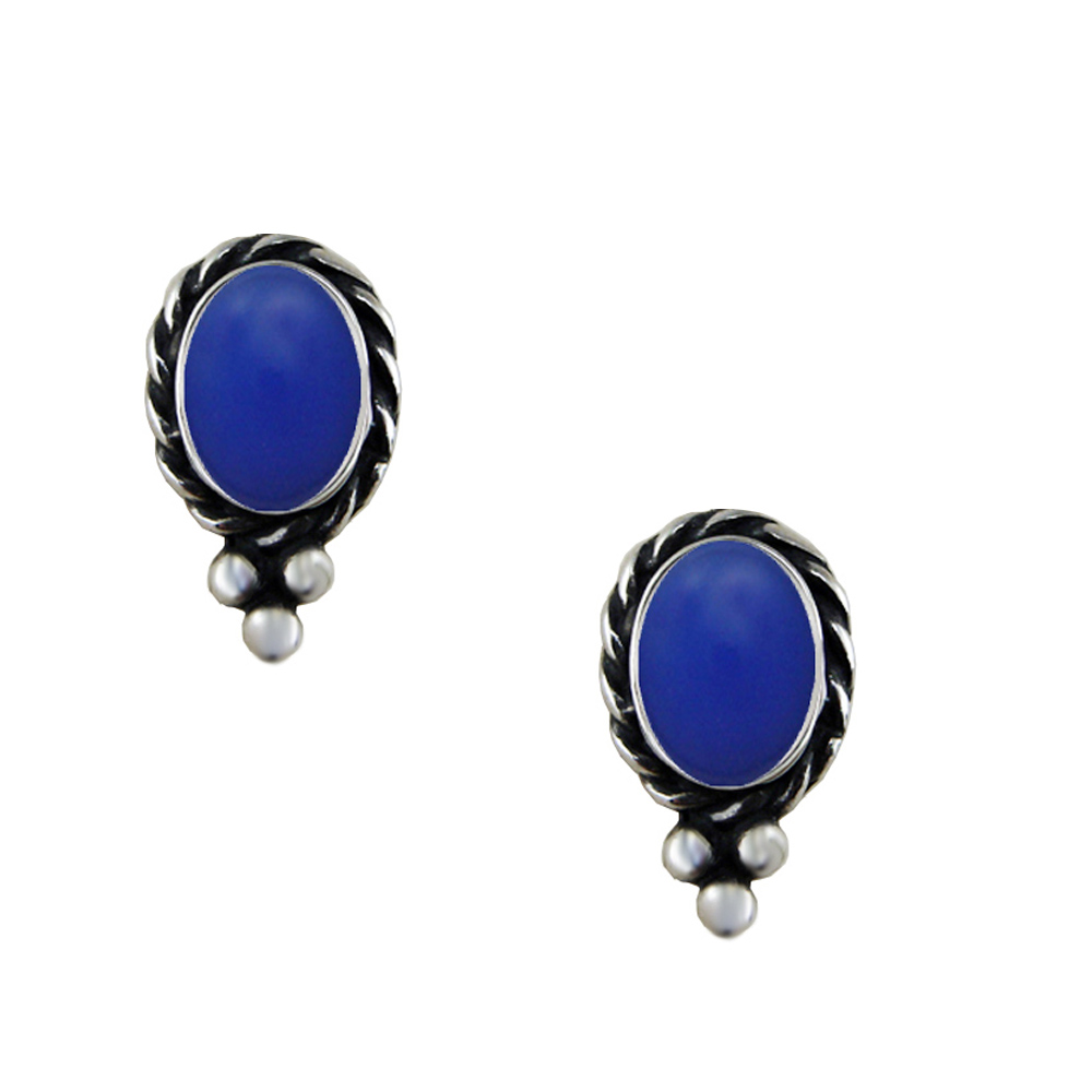 Sterling Silver Little Blue Onyx Post Stud Earrings